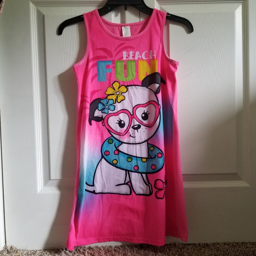 Girl's Sleeping Gown Large (10-12) Pink Blue Green Yellow Beach Fun Dog Flowers